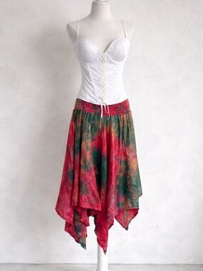 Vintage 100% Silk Tie Dye Handkerchief Skirt One Size Boho Fairy